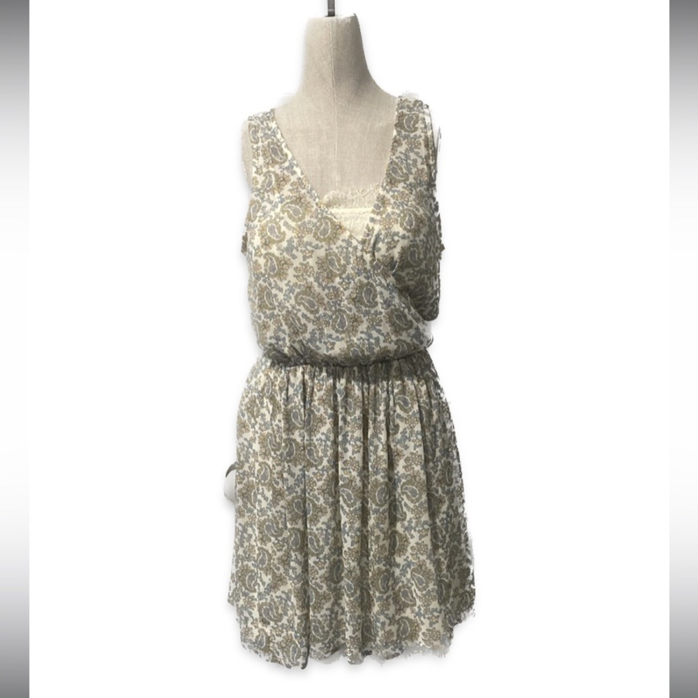 Hollister Dress Women Small V-Neck Lace Floral Parsley Print Coquette Boho